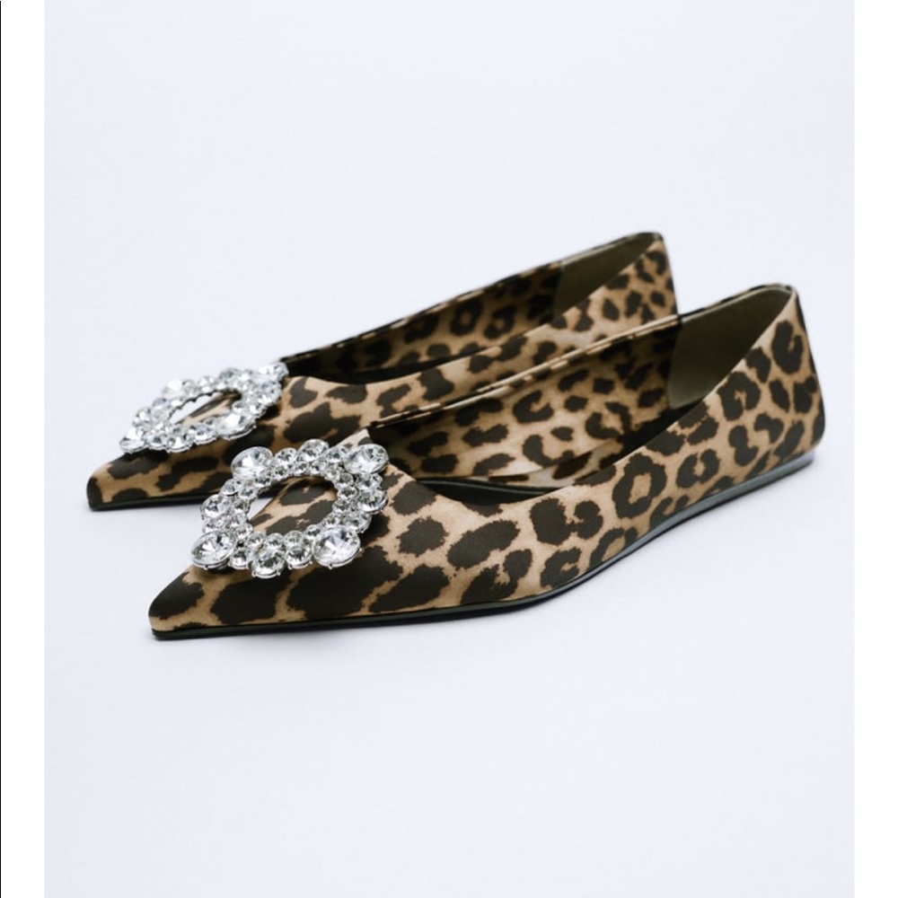Zara embellished animal print ballet flats